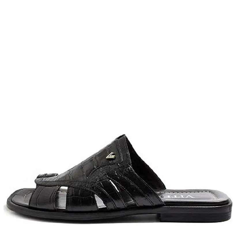 Men's VITELO Croc Print Toe Loop Leather Mules M 38 - Black