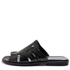 Men's VITELO Croc Print Toe Loop Leather Mules M 38 - Black
