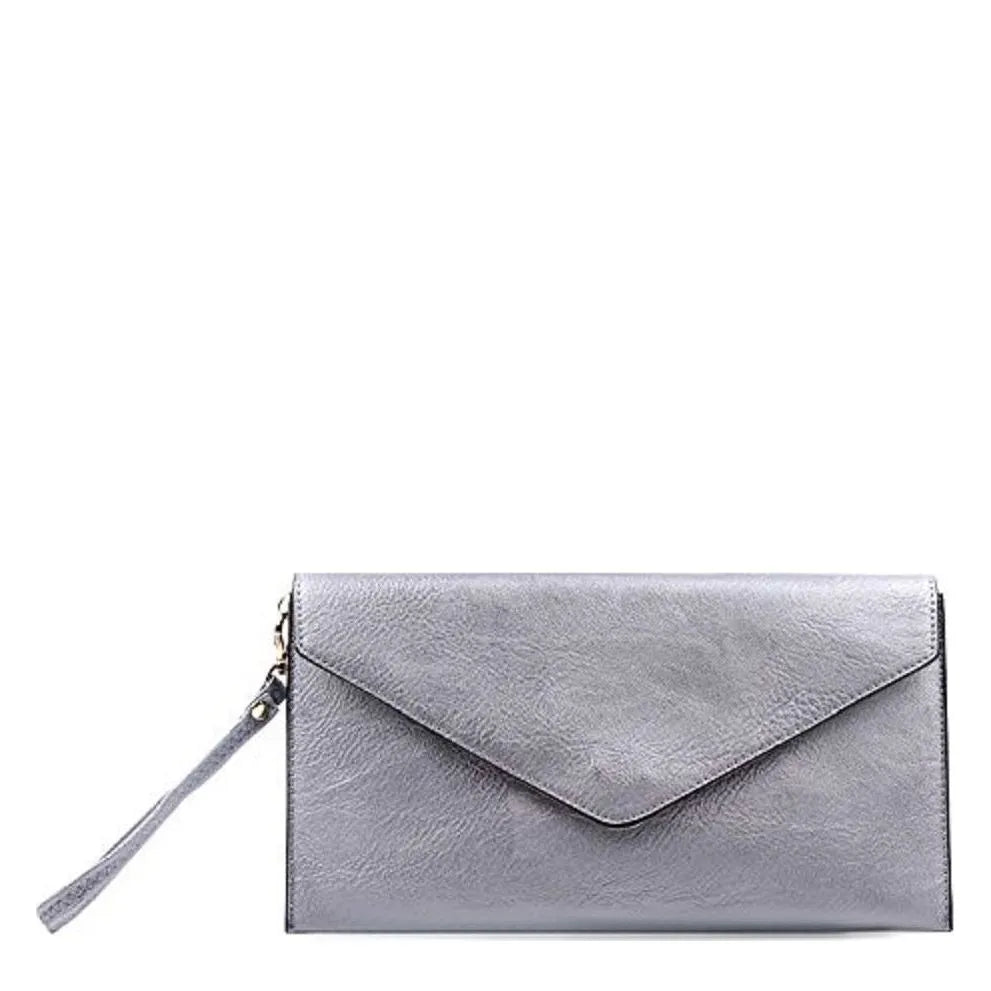 Women's Long & Son Envelope Style, Wristlet, Shoulder, Clutch Bags 120343 - Pearlised Silver