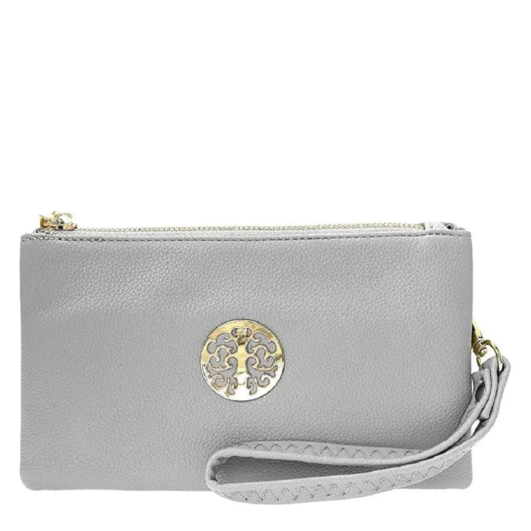 Women's Long & Son Small Clutch, Wristlet, Shoulder ,Cross-Body Bags 3141- Light Grey