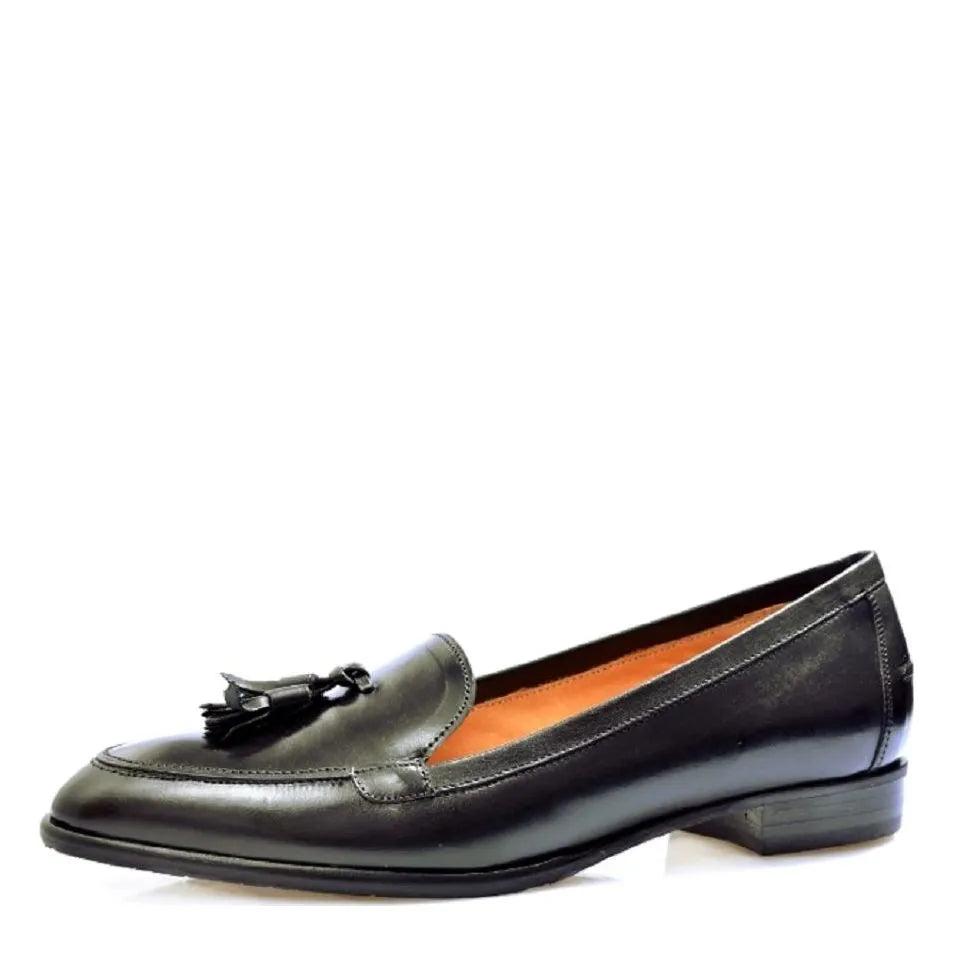 Women's EYE Pointed Toe Polished Leather Loafer Shoes F 108 - Black