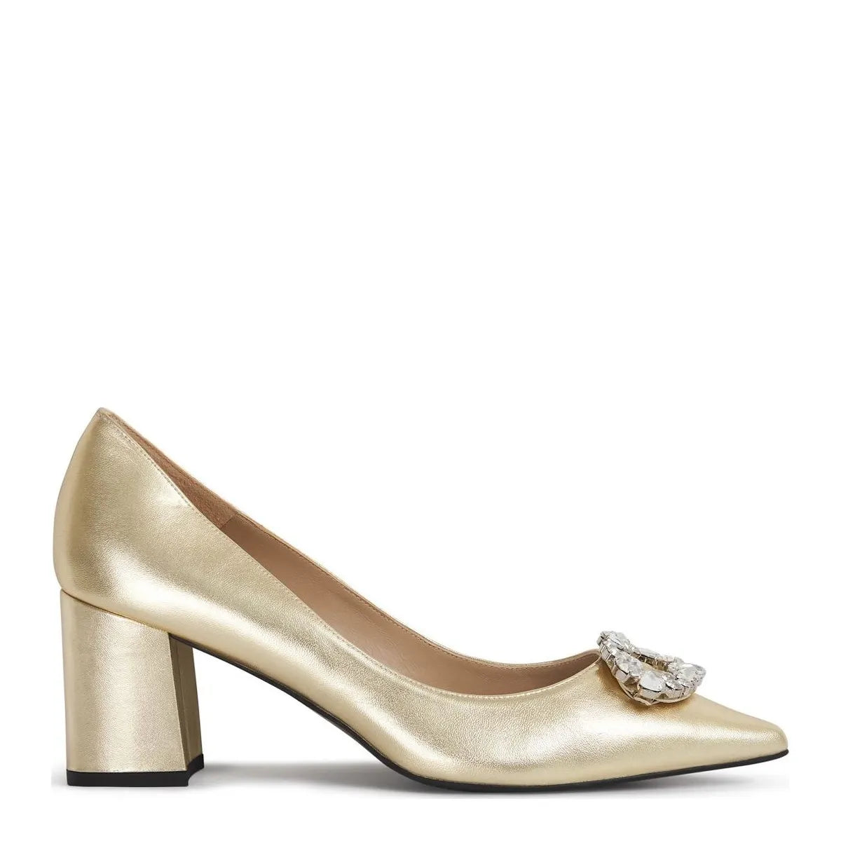 Women's Eye Crystal Trim Pointed Toe Leather Court Shoes G 132 - Gold