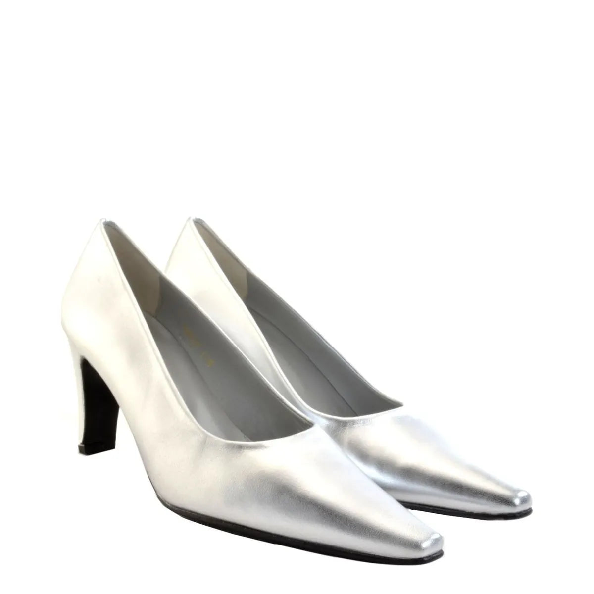 Women's EYE Mid Heel Leather Court Shoes F 73 - Silver