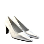 Women's EYE Mid Heel Leather Court Shoes F 73 - Silver