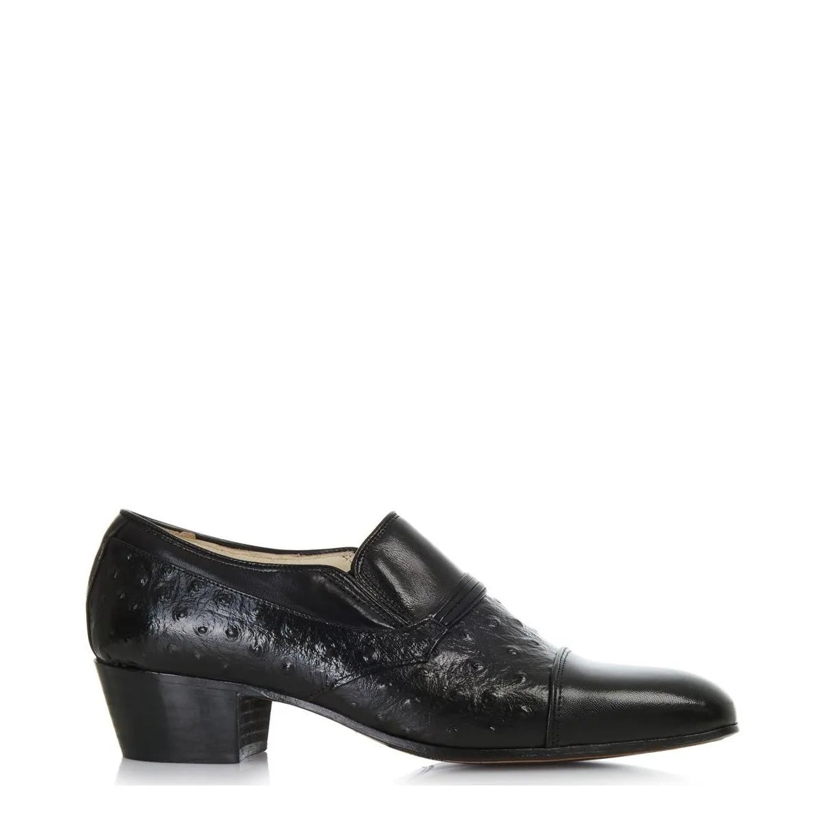 Men's EYE Ostrich Print Cuban Heel Leather Slip-On Shoes M 46 - Black