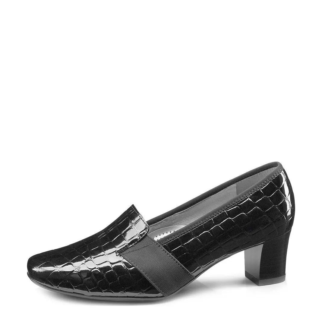 Women's ARA Verona 41781 Patent Croc Court Shoes Ara 29 - Black