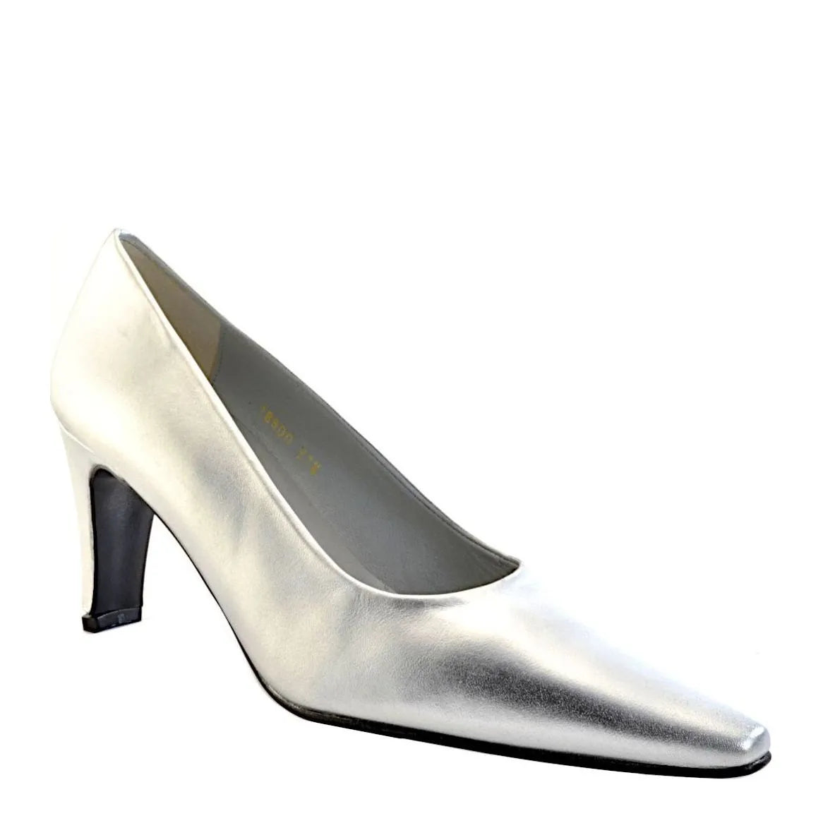Women's EYE Mid Heel Leather Court Shoes F 73 - Silver