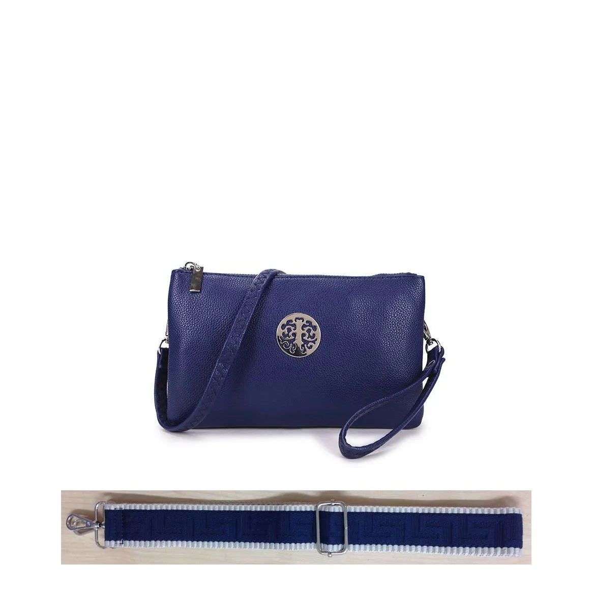 Women's Long & Son Medium Clutch, Wristlet, Shoulder, Cross-Body Bag with Additional Straps 23353 - Navy
