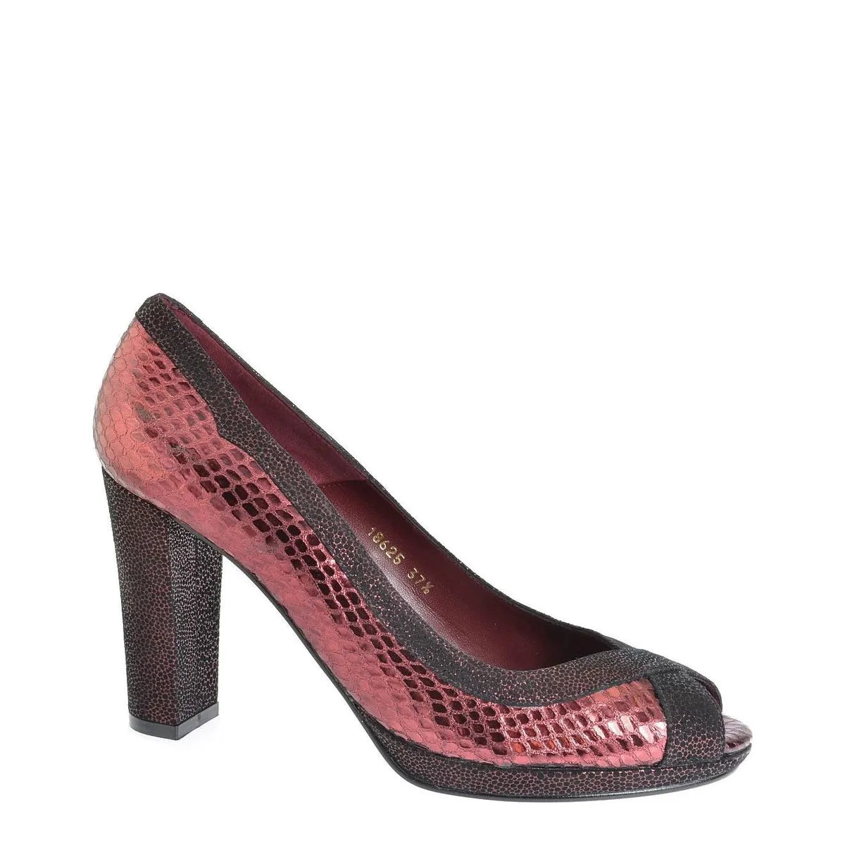 Women's EYE Peep Toe Snake Print Leather High Heel Shoes F 77 - Burgundy