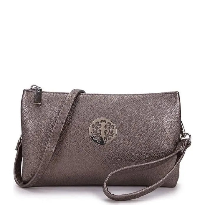 Women's Long & Son Medium Clutch, Wristlet, Shoulder, Cross-Body Bags 23321 - Silver Gunmetal