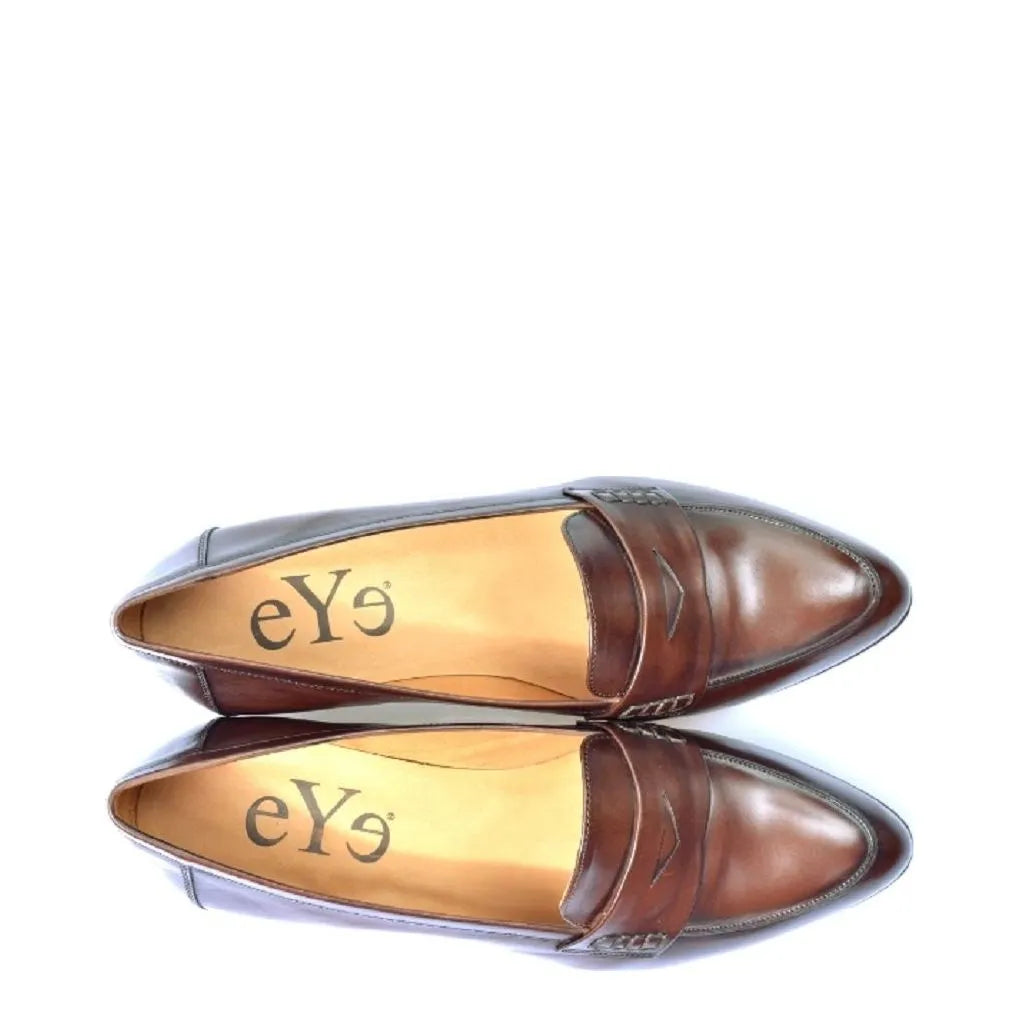 Women's EYE Pointed Toe Polished Leather Loafer Shoes F 107 - Brown