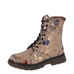 Women's Cipriata Annetta L310 Mid Calf 8 Eyelet Floral Lace-Up Boots - Ecru / Gold Floral