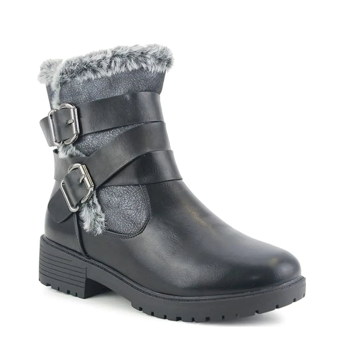 Women's Dr Keller Phoenix Faux Fur Lined Biker Ankle Boots A9424 - Black