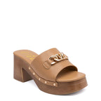 Women's CIARA Freya Mid Block Heel Clog Mule Sandals - Tan