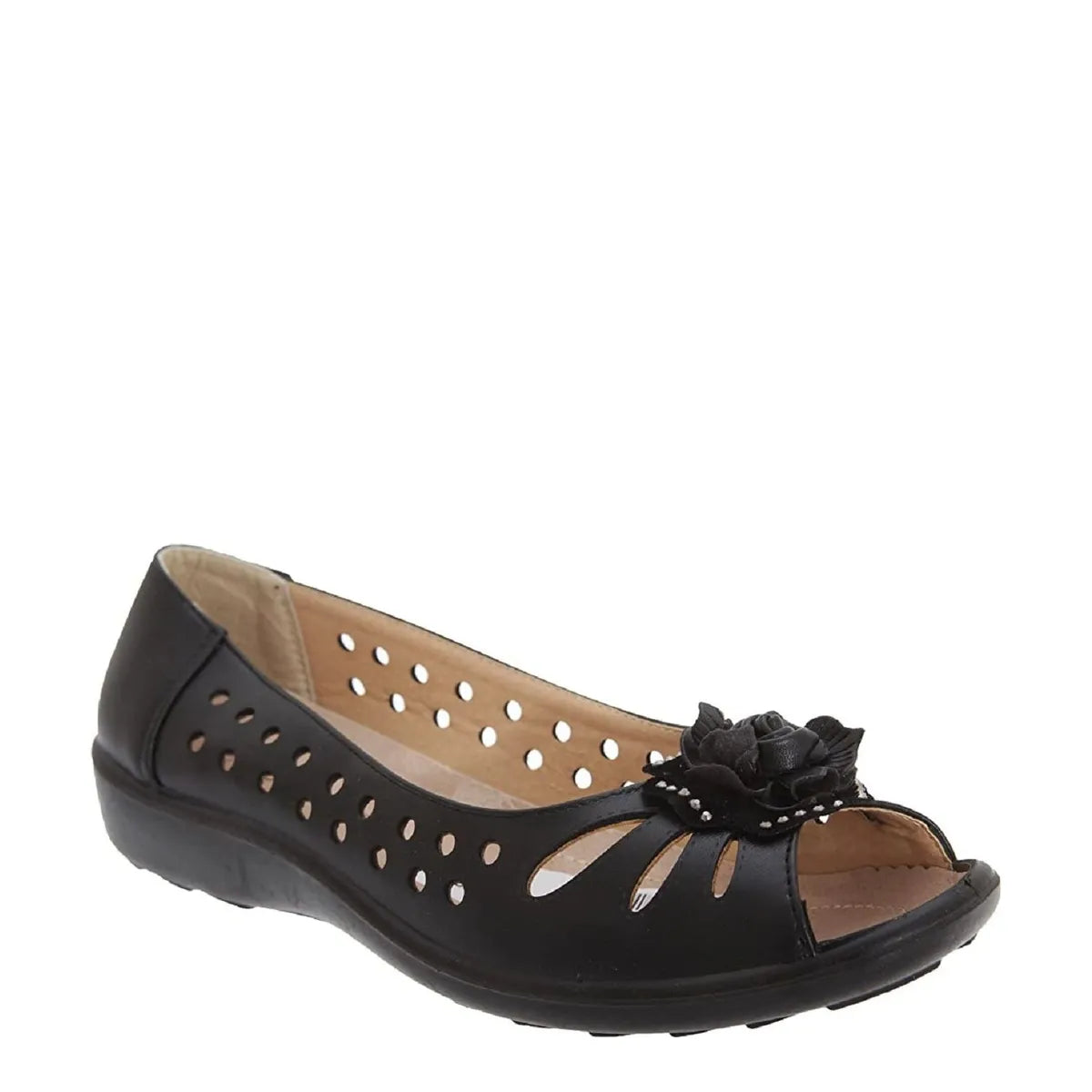 Women's Boulevard Petal Flower Peep Toe Sandals - Black