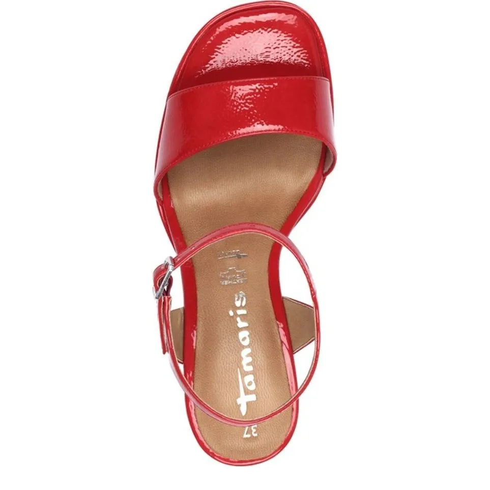 Women's Tamaris 1-28342-44 Flared Heeled Sandals K 21 - Red Patent