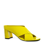 Women's EYE Cross Over Block Heel Leather Mule Sandals L 47 - Yellow Patent