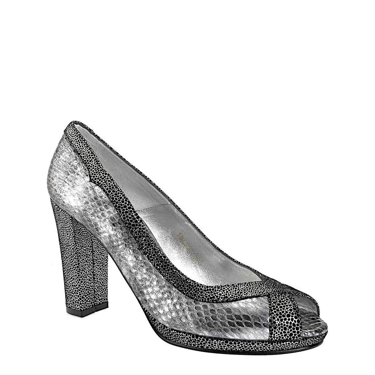 Women's EYE Peep Toe Snake Print Leather High Heel Shoes F 77 - Silver