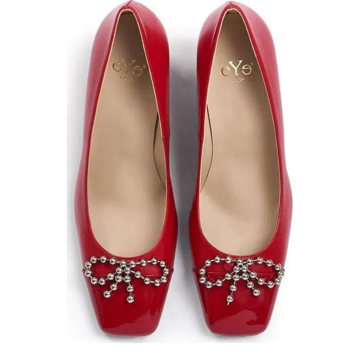 Women's Eye Decorative Trim Leather Court Shoes G 131 - Red