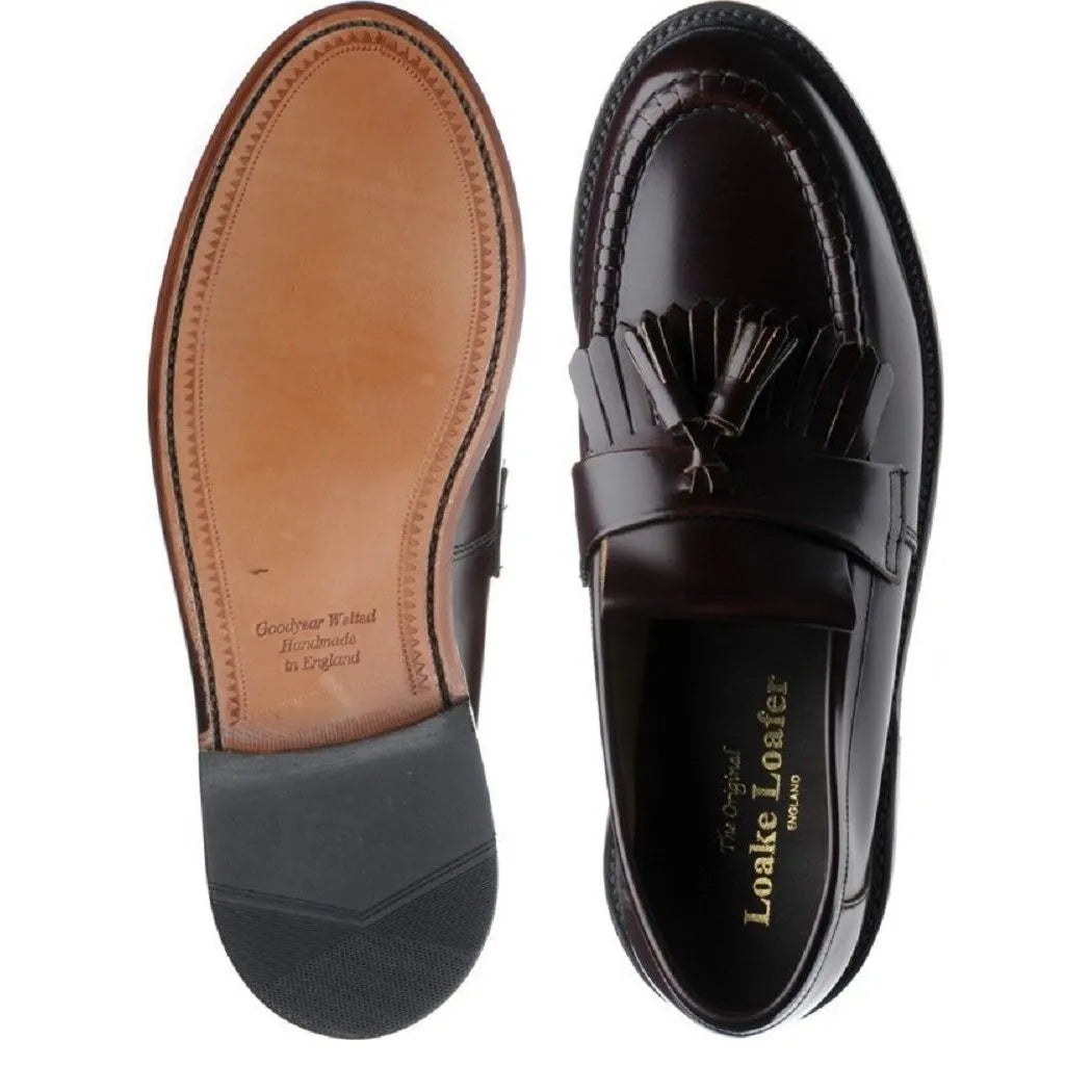 Men's Loake Brighton Classic Slip-On Leather Loafer Shoes - Oxblood