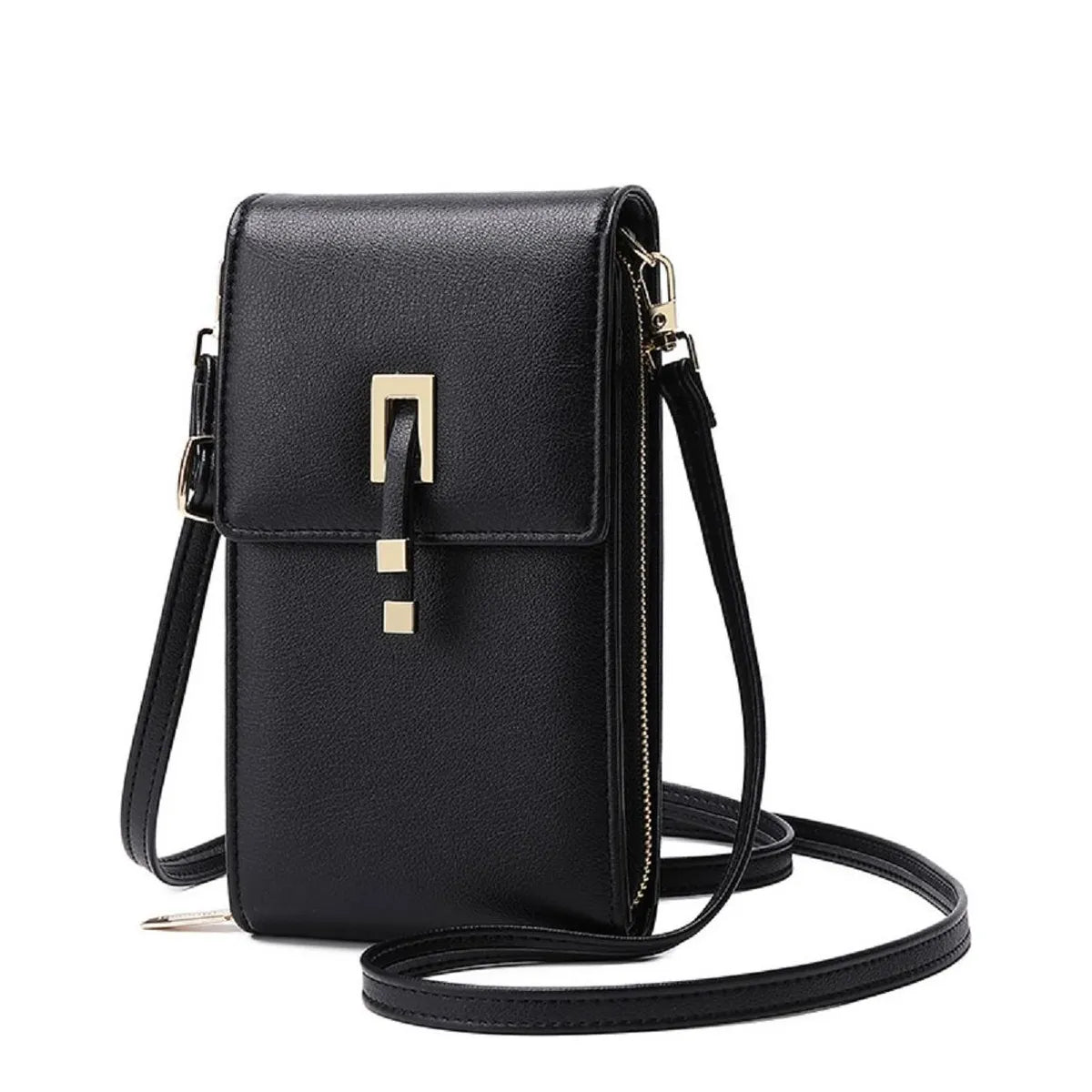 Women's Long & Son Multi Compartment Crossbody Phone Bag Q-010 - Black