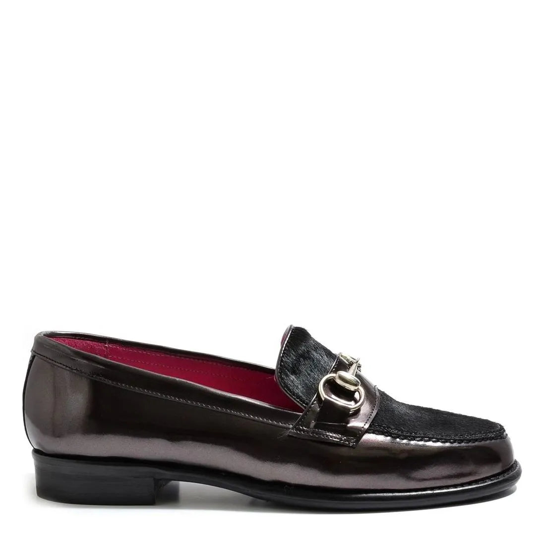 Women's VITELO Pearlised Leather and Horse Hair with Horse Bit Trim Loafer Shoes G 129 - Black
