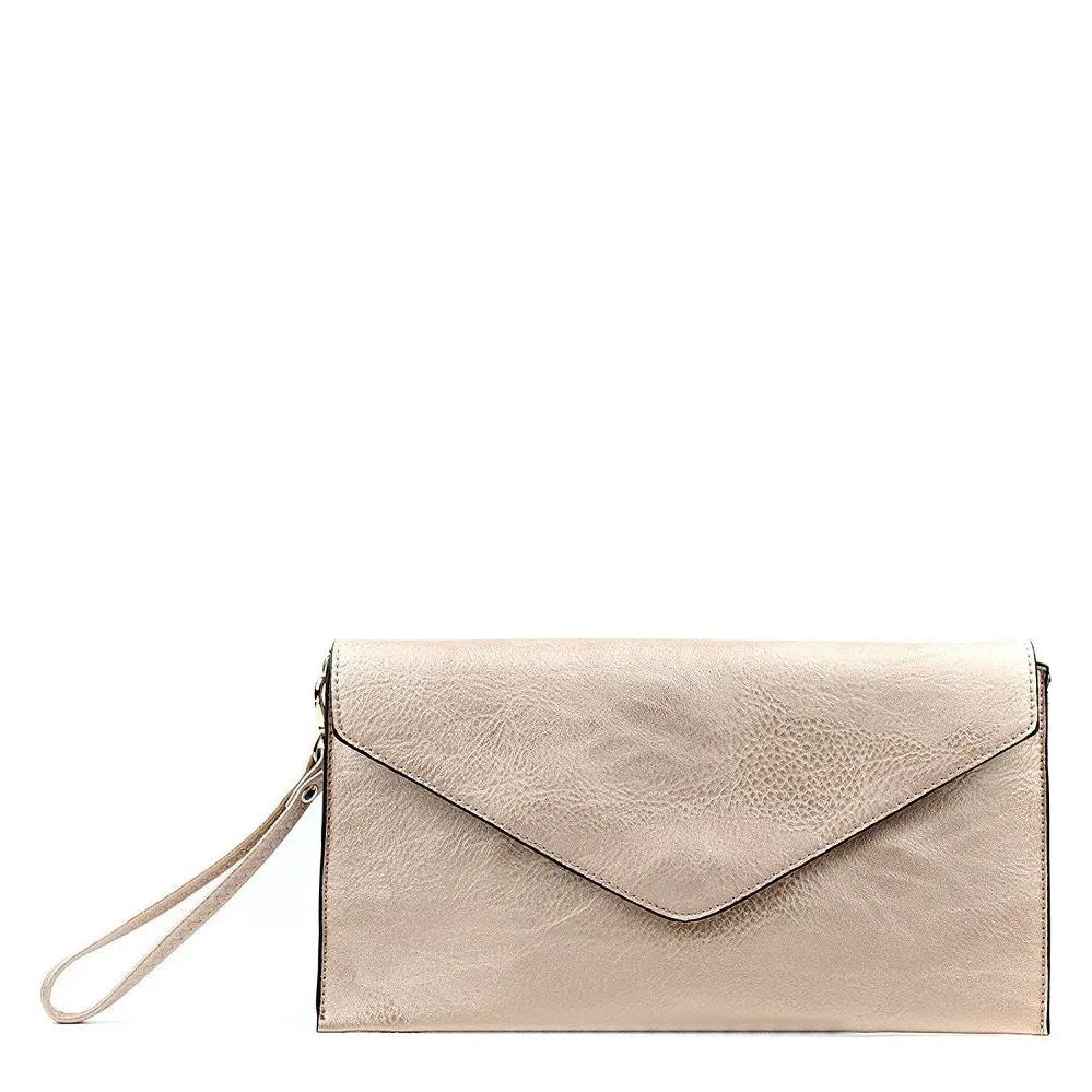 Women's Long & Son Envelope Style, Wristlet, Shoulder, Clutch Bags 120343 - Pearlised Gold