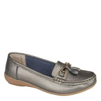 Women's Jo & Joe Nautical Leather Tassel Loafer Shoes - Gunmetal