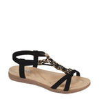 Women's JO & JOE Petula Wide Fitting Lightweight Sandals with Beaded Trim & Elasticated Back Strap - Black