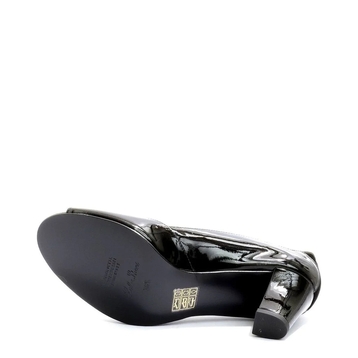 Women's Eye Peep-Toe Mid-Heel Patent Leather Court Shoes L 44 - Black