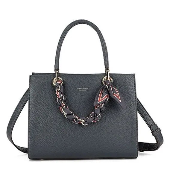 Women's Long & Son Medium Tote & Cross Body Satchel Bag OF6010 - Navy