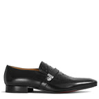 Men's VITELO Ostrich Print Leather Slip-On Shoes V77-33C1 - Black