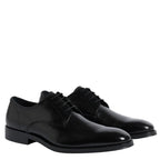 Men's John White Wilms Plain Leather Derby Shoes - Black