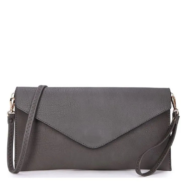 Women's Long & Son Envelope Style, Wristlet, Shoulder, Clutch Bags 120343 - Dark Grey