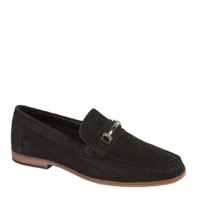 Men's Roamers M595AS Bar Slip-On Leather Suede Loafer Shoes - Black