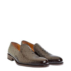Men's VITELO Ostrich Print Leather Loafer Shoes M 67 - Brown Ostrich