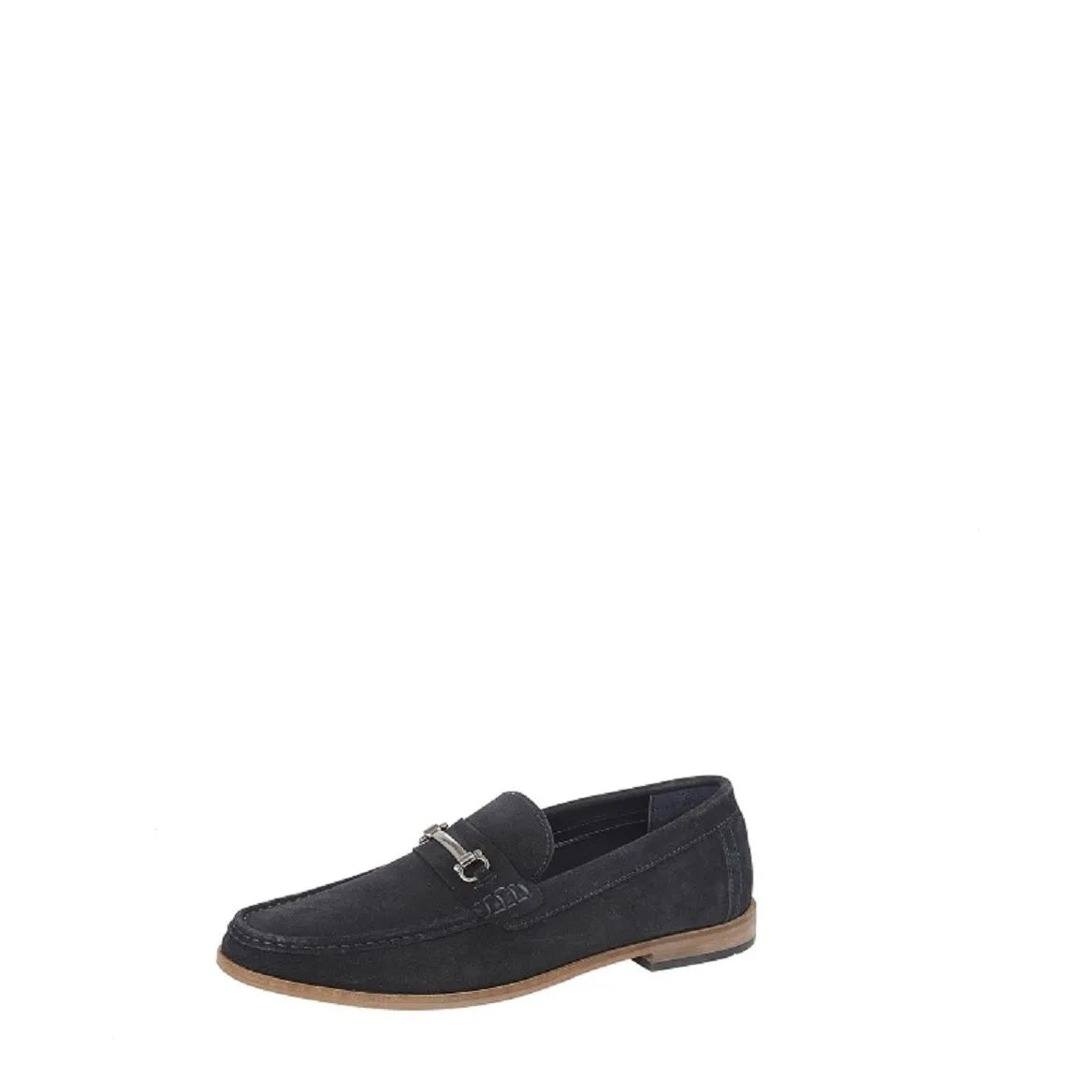 Men's Roamers M595CS Bar Slip-On Leather Suede Loafer Shoes - Navy