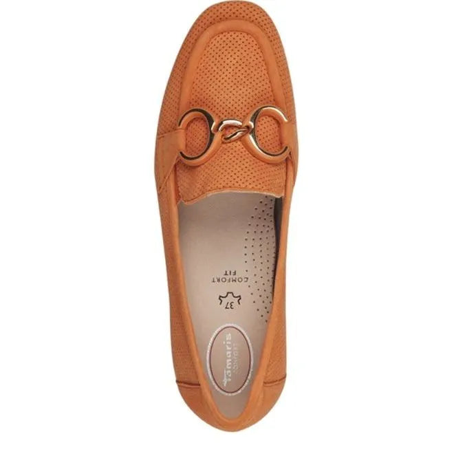 Women's Tamaris 8-84202-42 Trim Wide Comfort Fit Leather Loafer Shoes - Orange