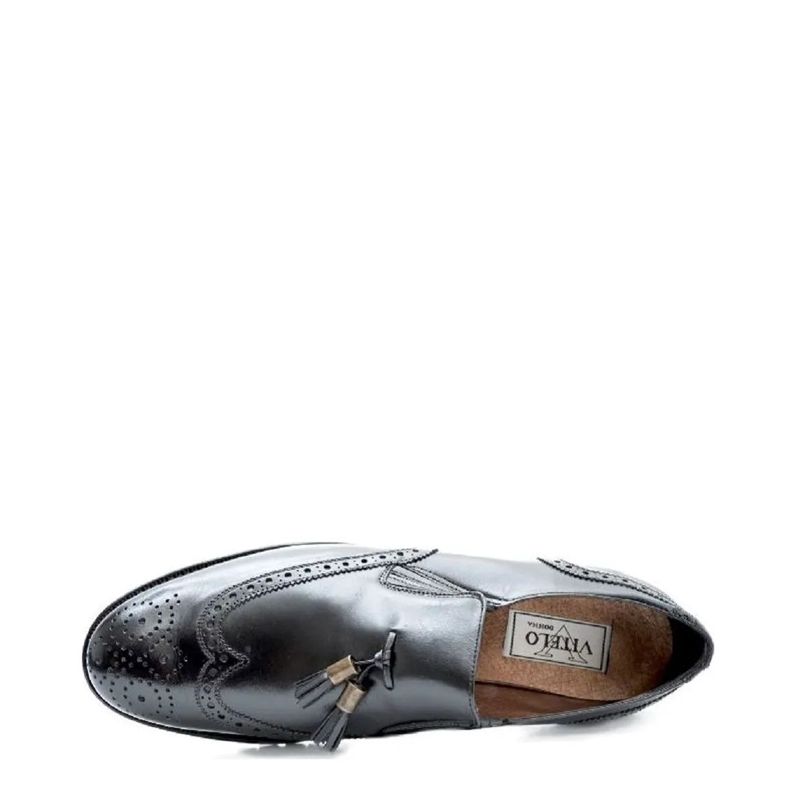 Women's VITELO Brogue & Tassel Leather Loafer Shoes F 68 - Black