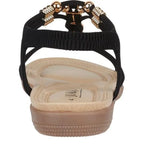 Women's JO & JOE Petula Wide Fitting Lightweight Sandals with Beaded Trim & Elasticated Back Strap - Black