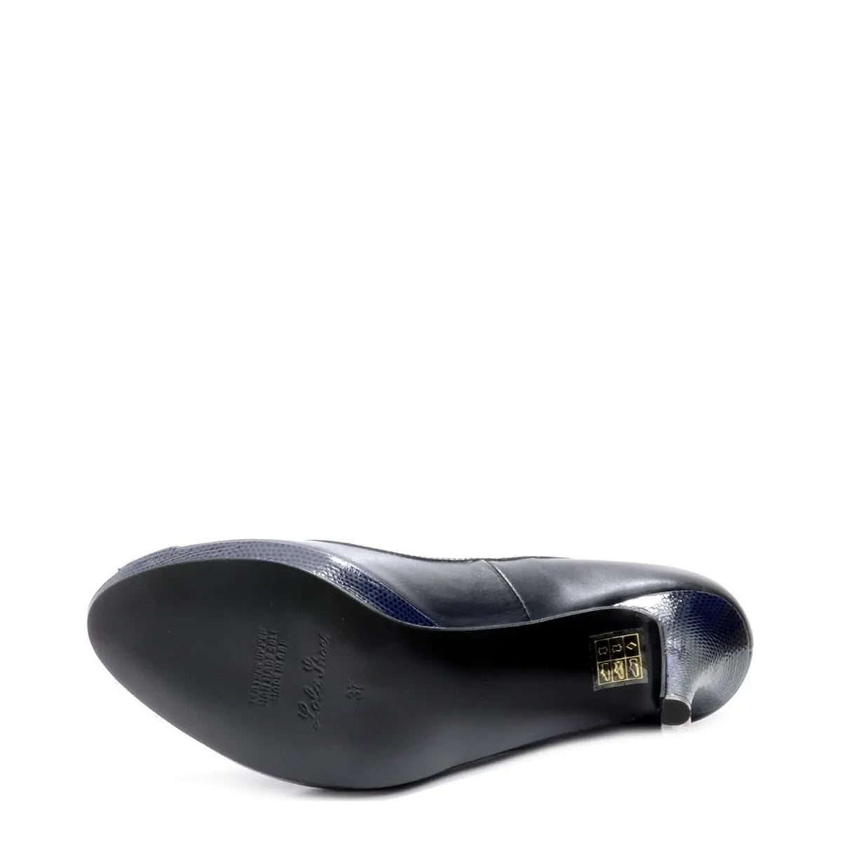 Women's EYE Peep-Toe Leather High Heel Court Shoes F 112 - Navy