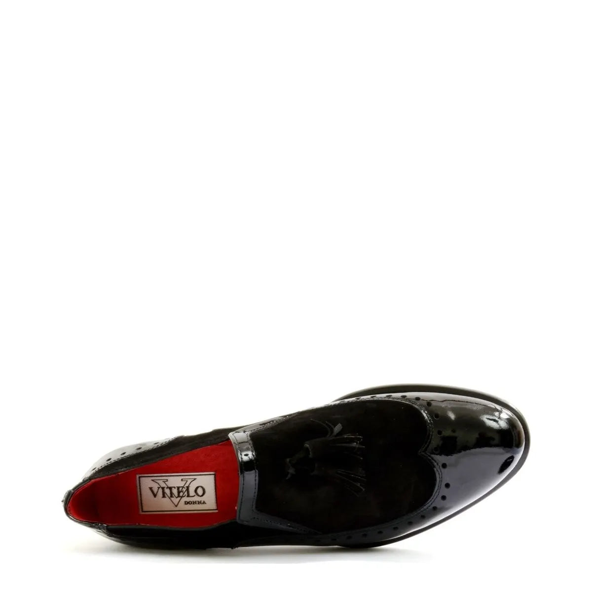 Women's VITELO Brogue Leather & Suede Tassel Loafer Shoes G 29 - Black Patent