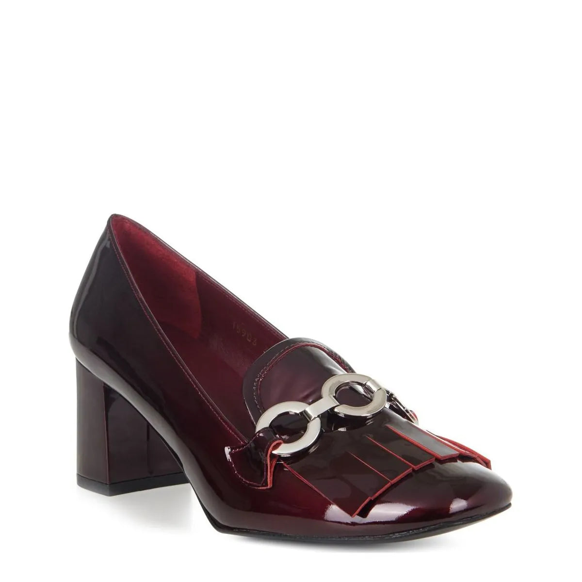 Women's EYE Fringe Trim Block Heel Leather Loafer Shoes G 91 - Burgundy