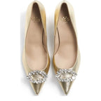 Women's Eye Crystal Trim Pointed Toe Leather Court Shoes G 132 - Gold