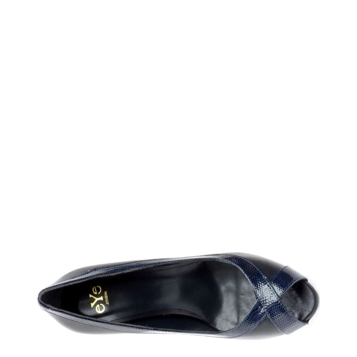 Women's EYE Peep-Toe Leather High Heel Court Shoes F 112 - Navy