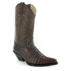 Men's Grinders Carolina Crocodile Leather Cowboy Western Mid-Calf Boots - Brown