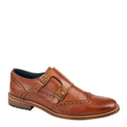 Men's Roamers M411BT Double Monk Semi Brogue Leather Shoes - Tan