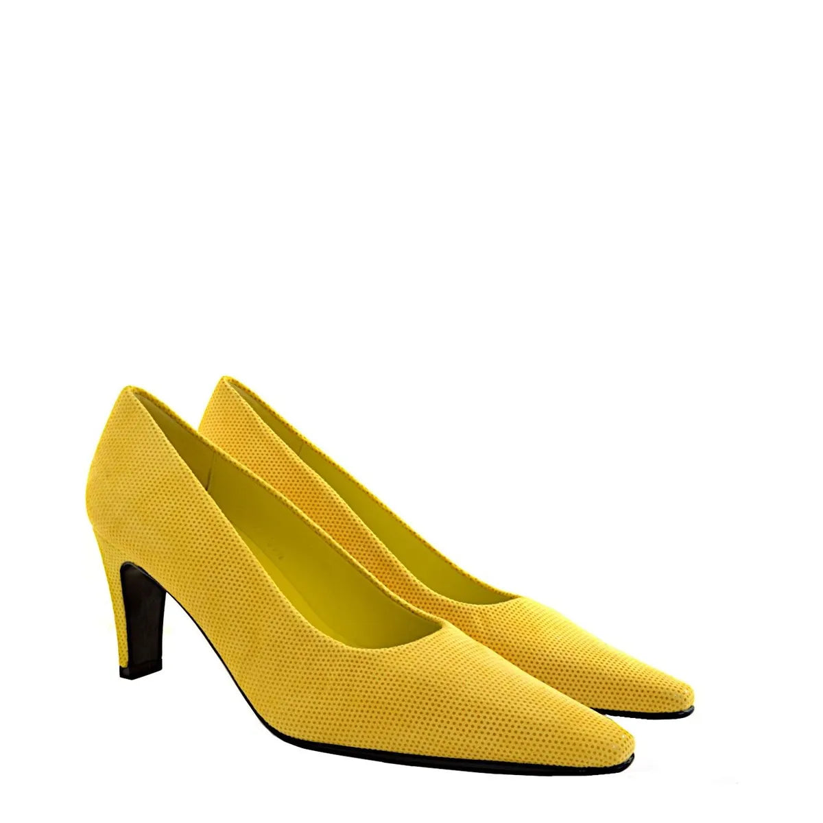 Women's EYE Mid Heel Leather Court Shoes F 73 - Yellow Snake
