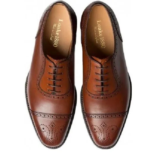 Men's Loake Strand Premium Semi-Brogue Calf Leather Lace-Up Shoes - Mahogany