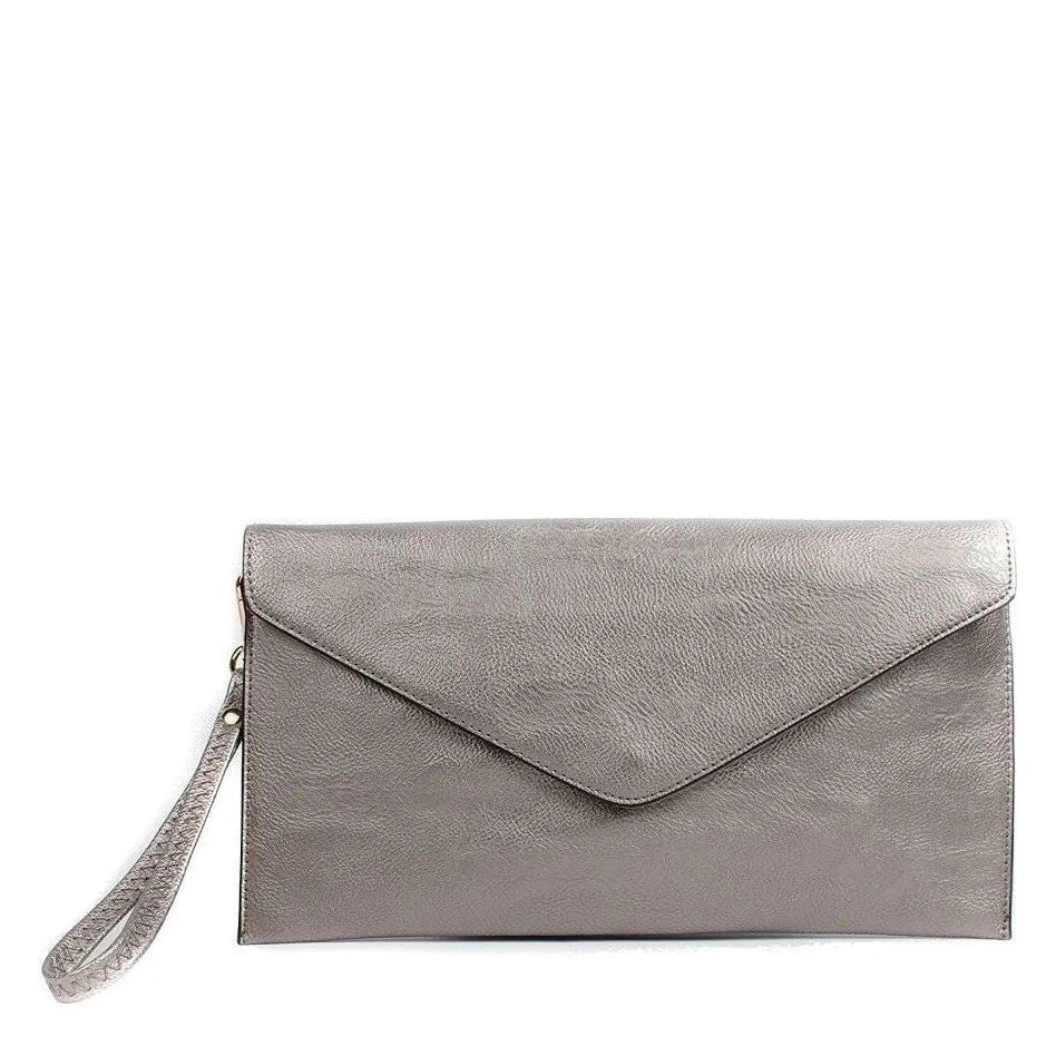 Women's Long & Son Envelope Style, Wristlet, Shoulder, Clutch Bags 120343 - Silver Gunmetal
